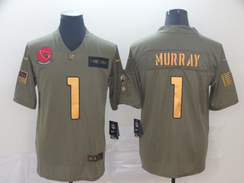 Men Arizona Cardinals 1 Murray green Gold Nike Olive Salute To Service Limited NFL Jersey